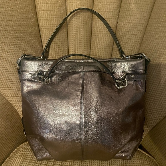 COACH Brooke Convertible Pewter Metallic Leather Hobo - EUC - Picture 10 of 11